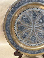 Round Floral Copper And Silver Plate Wall Plaque