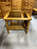 Oak Tone and Glass End Table with Magazine Rack