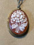 Sterling Flower Cameo Pendant on Cord