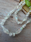 2-Piece Tropical Set: Long Iridescent Plastic Beaded Necklace with Lime Stretch Bracelet