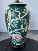 Green Asian Inspired Floral Birds Ceramic Urn Lamp (WORKS)