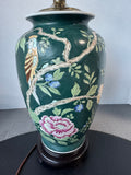 Green Asian Inspired Floral Birds Ceramic Urn Lamp (WORKS)