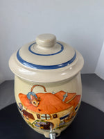 J. Thomas Signed & Hand Painted Vintage Pottery Crock Beverage Dispenser