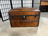 Petite Steamer Trunk on Casters with Leather Side Handles