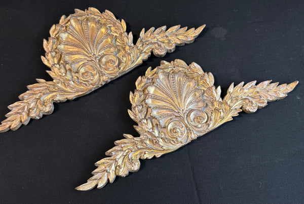 Pair of Gilded Carved Resin Heavyweight Wall Pediments