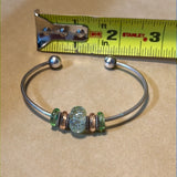 Silver Tone Bracelet with Green Beads