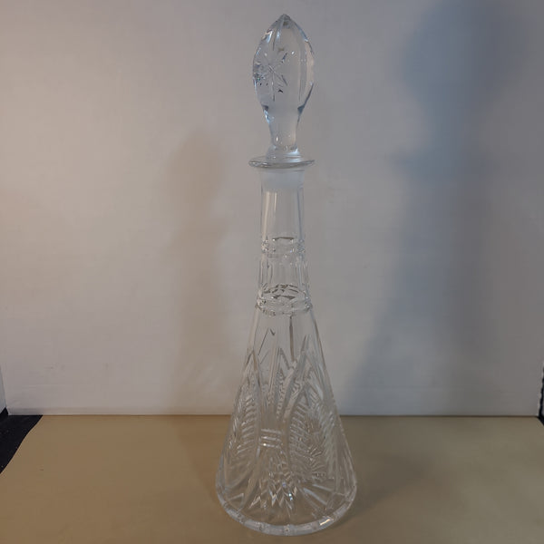 Heavy Cut Clear Etched Leaf Patterned Crystal Decanter