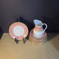18 PC Pink and White with Gold Rimmed China Set