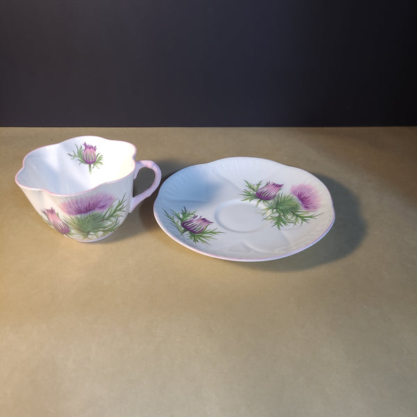 Shelley England Thistle Purple Floral Tea Cup with Saucer