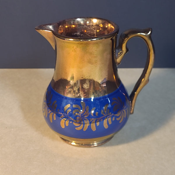Small Copper Lusterware Gold and Blue Pitcher