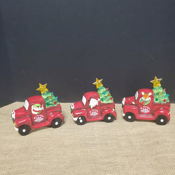 Set of 3 Ceramic Light Up Christmas Trucks WORKS