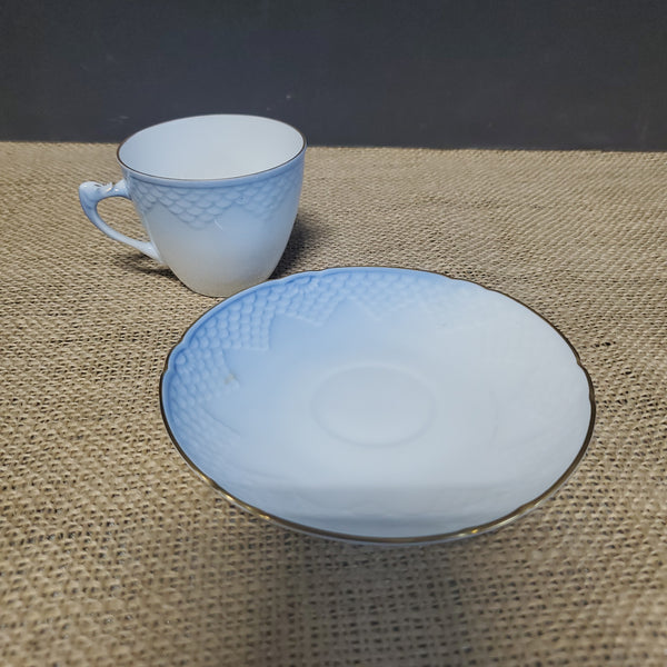 Blue Fish Scale Pattern Demitasse and Saucer Set