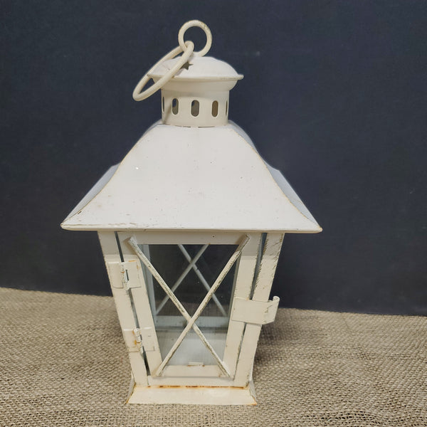 White Painted Metal and Glass Lantern