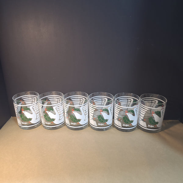 Set of 6 Nieman Marcus Art Deco Christmas Dove Frosted Glasses