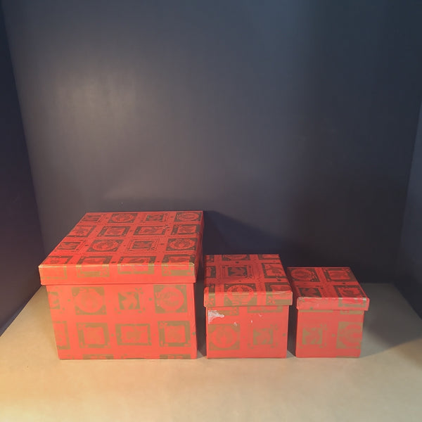 3 PC Red Stackable Decorative Boxes
