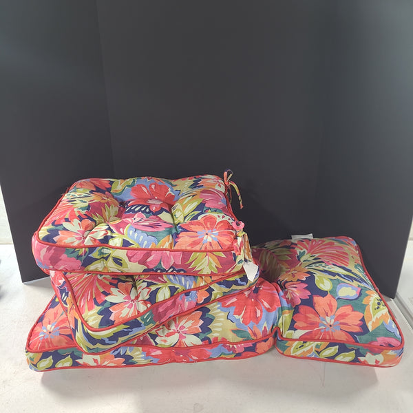 3 PC Outdoor Pink Floral Cushions