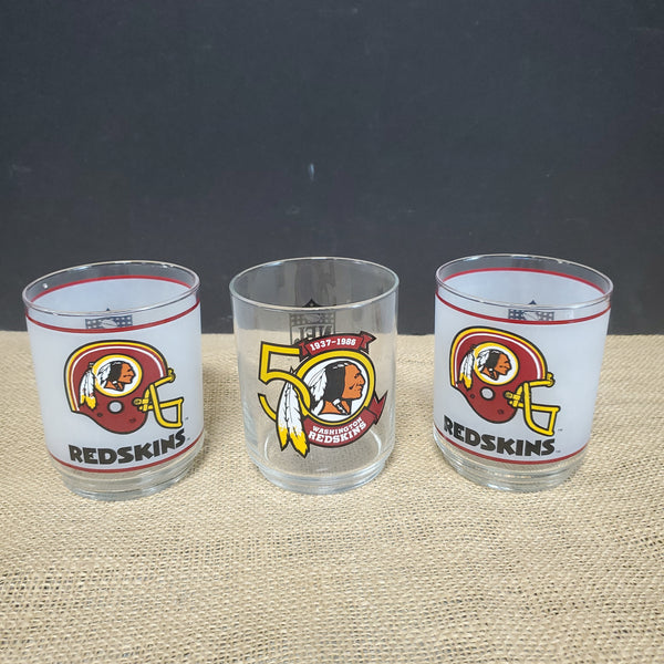 3 Piece Assorted Lot of Vintage Washington NFL Team Cocktail Glasses
