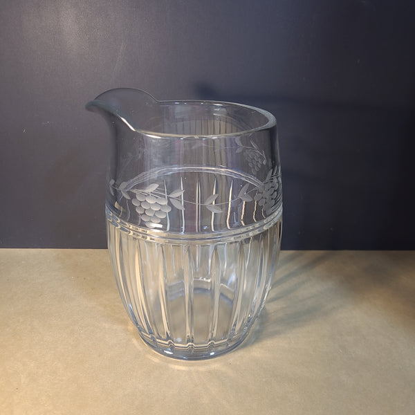 Clear Etched Grapevine Glass Pitcher