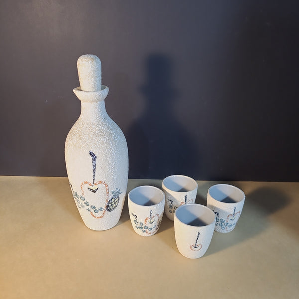 5 PC Pottery Sake Decanter and Cups