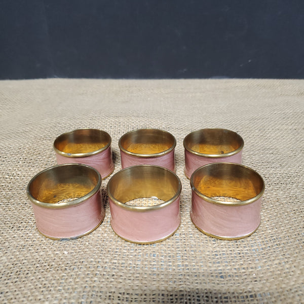 Set of 6 Pearlized Mauve and Brass Napkin Rings