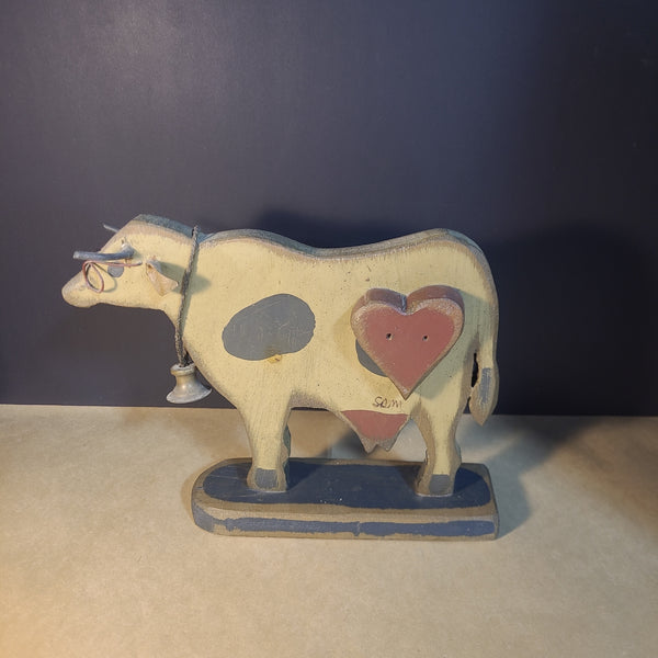 Folk Art Wooden Cow