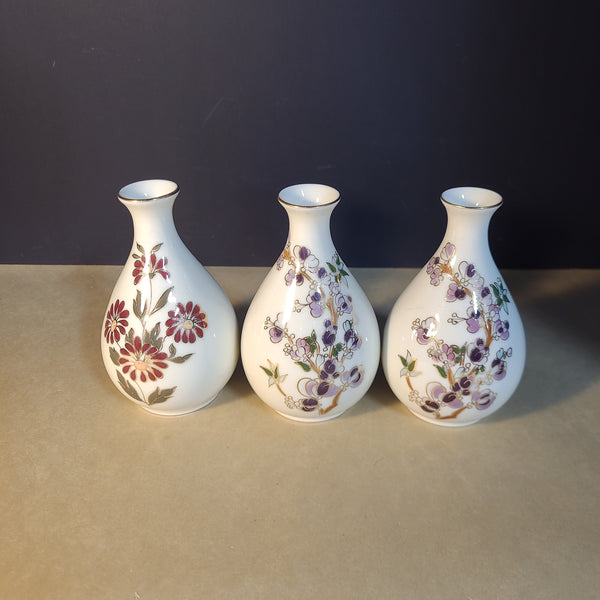 Set of 3 Zsolnay Hungary Porcelain Hand Painted Bud Vases