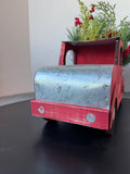 Farmhouse Style Wooden Red Pickup with Galvanized Tin Accents and Faux Holiday Picks
