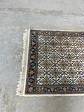Hand Woven Rug (cream/tan/blue) 6' fringe to fringe x 2'10"