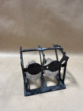 Ornate Cast Metal Frame With Snail Shell Shaped Glass Ink Bottles