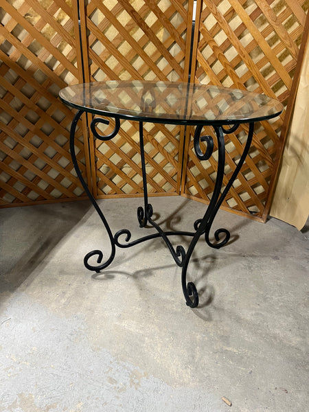 Round Glass Top Side Table with Metal Base