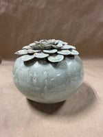 Ceramic Crackle Finish Flower Vase With Textured Floral Top For Home Decor