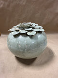 Ceramic Crackle Finish Flower Vase With Textured Floral Top For Home Decor