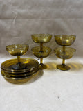 10 Piece Amber Blown Glass Desert Plates And Wine Glasses