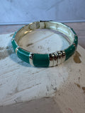 Turquoise Enamel & Silver Tone Hinged Cuff Bracelet