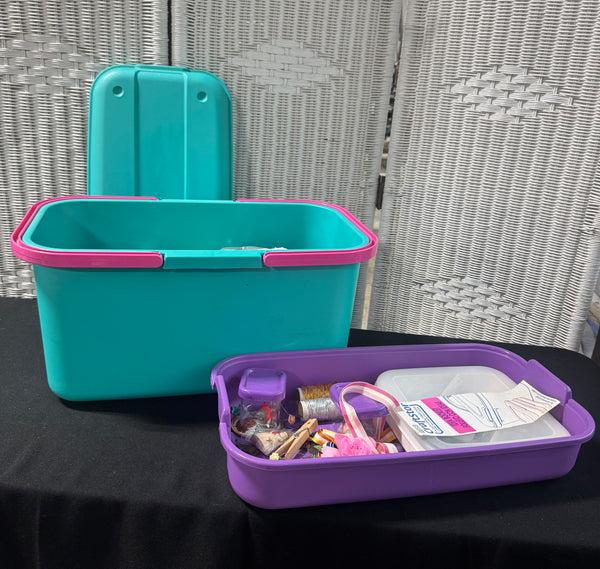 (A) Craftstor 2-Compartment Craft Storage Bin with Craft Supplies