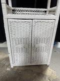 4-Tier White Wicker Shelving Unit with Cabinet