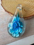 Blue Floral Art Glass Teardrop Pendant