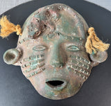 Painted Stone African Tribal Mask with Lizard