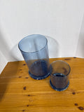 Blue Hurricane Glass With Bennington Pottery Base - Set Of 2