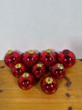 9 Piece Candy Apple Red Mercury Style Heavy Ornaments With Gold Plate Caps