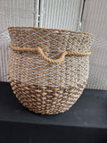 XL Water Hyacinth & Two Tone Woven Storage Basket with Handles