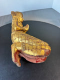 Praying Burmese Mandalay Style Gilded Vintage Wooden Buddha with Glass Inlay (A)