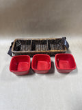 Set Of 3 Red Ceramic Condiment Bowls In Basket