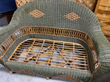 Green & Brown Wicker Set: Sofa, Chair, Ottoman and Side Table: Comes with Cushions