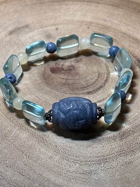 Blue & Clear Beaded Bracelet - Stretchy