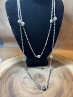 Long Rhinestone/Silver Necklace - 28”