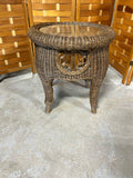 Wicker Round Side Table with Glass