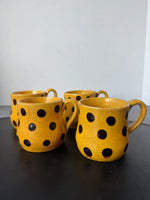 4-Piece Mustard Yellow with Brown Polka Dots Pottery Mugs