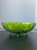 (A) Indiana Glass Vintage Green Carnival Glass Harvest Grape Footed Fruit Bowl