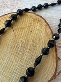 Black & Clear Beaded Teardrop Fringe Necklace